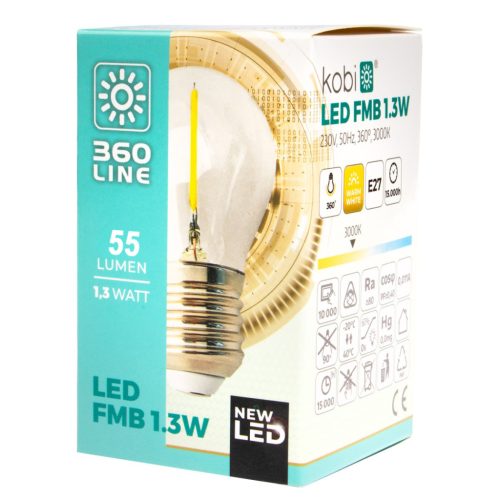 E27 G45 LED izzó 1.3W 55lm 2700K 360° KOBI Izzószálas Girlandhoz