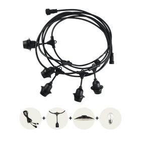   Kerti kültéri füzér fényfüzér 5x E27 fekete IP44 5m Crete Kobi