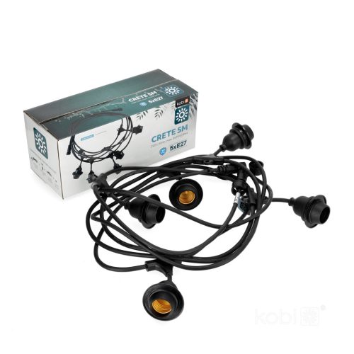 Kerti kültéri füzér fényfüzér 5x E27 fekete IP44 5m Crete Kobi