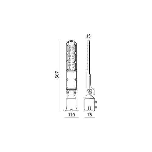 LED utcai lámpa, ipari, közúti lámpatest, 50W, 5000lm, 4000K, semleges, alkonykapcsolóval, IP65, IK08, fekete, Cyoto Kobi