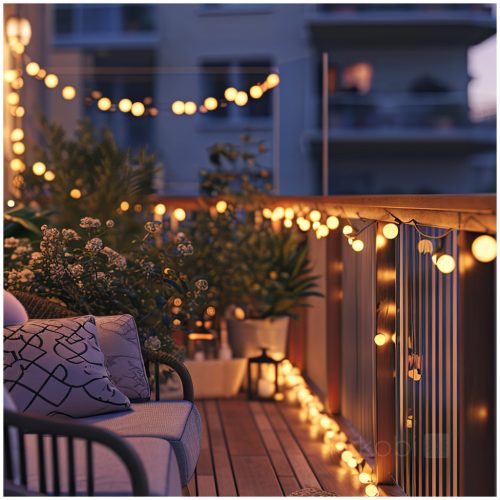 Napelemes lámpa, Girland, Kültéri, Kerti, LED, 0.12W, 3000K, Meleg fekete, IP44, Aura Kobi