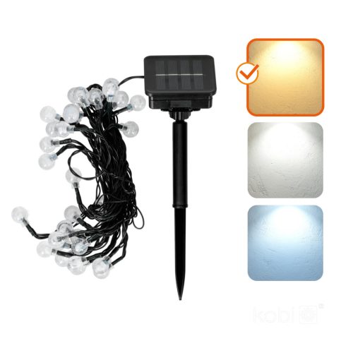 Napelemes lámpa, Girland, Kültéri, Kerti, LED, 0.12W, 3000K, Meleg fekete, IP44, Aura Kobi