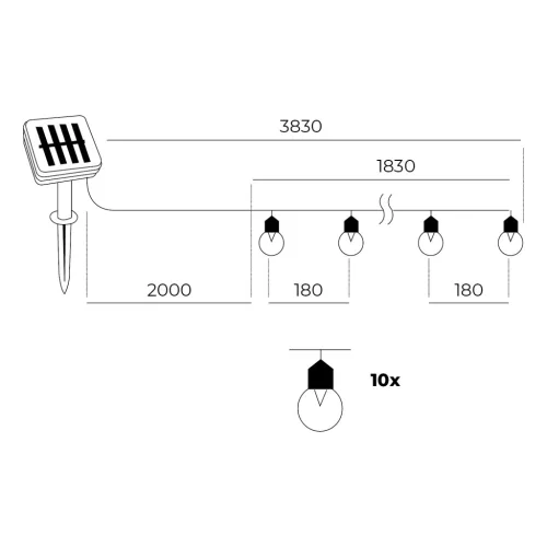 Napelemes lámpa, Girland, Kültéri, Kerti, LED, 0.12W, 6000K, Hideg fekete, IP44, Starlight, Kobi