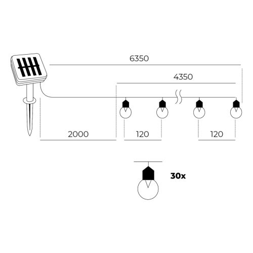 Napelemes lámpa, Girland, Kültéri, Kerti, LED, 0.12W, 3000K, Meleg fekete, IP44, Starlight Kobi