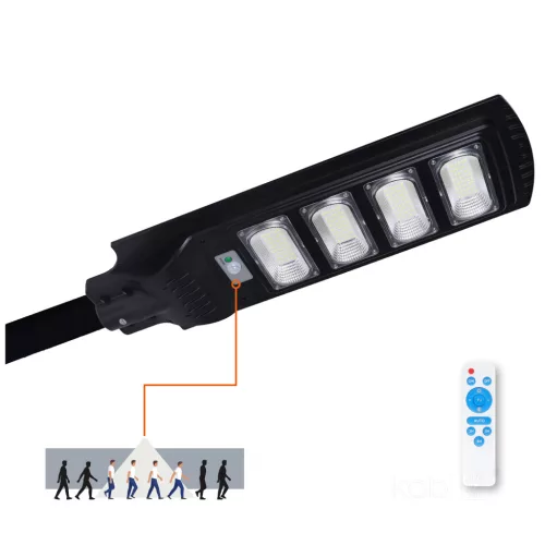Napelemes LED utcai lámpa, ipari, úti lámpa, 11W, 1100lm, 6500K, hideg fényű, mozgás- és alkonyérzékelővel, IP54, fekete, Urbi Kobi