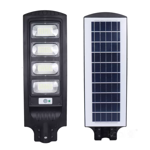 Napelemes LED utcai lámpa, ipari, úti lámpa, 11W, 1100lm, 6500K, hideg fényű, mozgás- és alkonyérzékelővel, IP54, fekete, Urbi Kobi