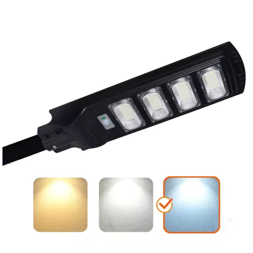 Napelemes LED utcai lámpa, ipari, úti lámpa, 11W, 1100lm, 6500K, hideg fényű, mozgás- és alkonyérzékelővel, IP54, fekete, Urbi Kobi