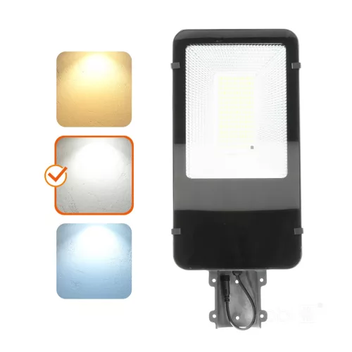 Napelemes LED utcai lámpa, ipari, közúti lámpatest, 11W, 1100lm, 4000K, semleges, alkonykapcsolós, IP54, fekete, Solit Kobi