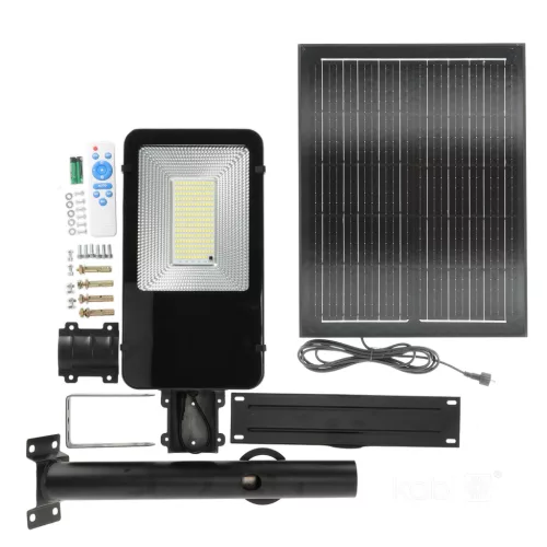 Napelemes LED utcai lámpa, ipari, közúti lámpatest, 11W, 1100lm, 4000K, semleges, alkonykapcsolós, IP54, fekete, Solit Kobi
