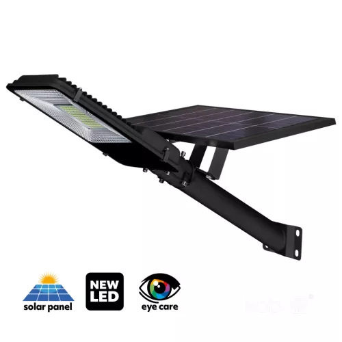 Napelemes LED utcai lámpa, ipari, közúti lámpatest, 11W, 1100lm, 4000K, semleges, alkonykapcsolós, IP54, fekete, Solit Kobi