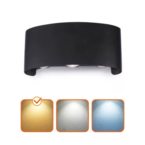 Kerti fali lámpa, kültéri, LED, 6W, 480lm, 3000K, meleg fényű felső, alsó, IP54, fekete, Kobi