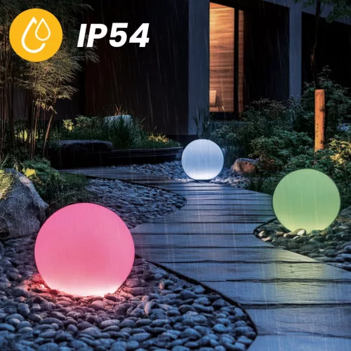 Napelemes kerti lámpa LED 3000K + RGB talajra szerelhető dekoratív gömbtüske 30cm KOBI
