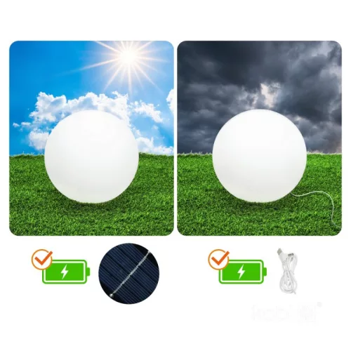 Napelemes kerti lámpa LED 3000K + RGB talajra szerelhető dekoratív gömbtüske 30cm KOBI