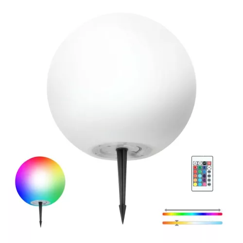 Napelemes kerti lámpa LED 3000K + RGB talajra szerelhető dekoratív gömbtüske 40cm KOBI