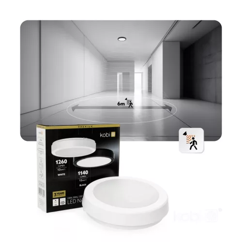 LED kültéri mennyezeti lámpa, 12W, 1260lm, 4000K, 120°, fehér, IP65, Nairos Kobi