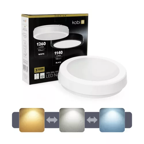 LED kültéri mennyezeti lámpa, 12W, 1260lm, 4000K, 120°, fehér, IP65, Nairos Kobi