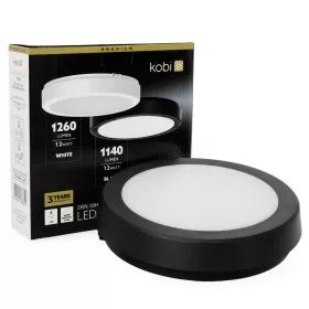   LED fürdőszobai mennyezeti lámpa, felületre szerelhető, 12W, 1140lm, 4000K, 120°, fekete, IP65, Nairos Kobi