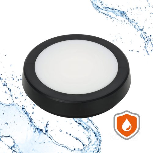 LED fürdőszobai mennyezeti lámpa, felületre szerelhető, 12W, 1140lm, 4000K, 120°, fekete, IP65, Nairos Kobi