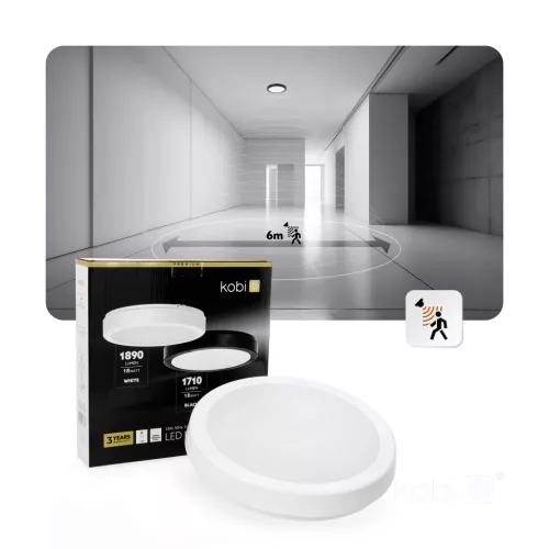 LED fürdőszobai mennyezeti lámpa, felületre szerelhető, 18W, 1890lm, 4000K, 120°, fehér, IP65, Nairos Kobi