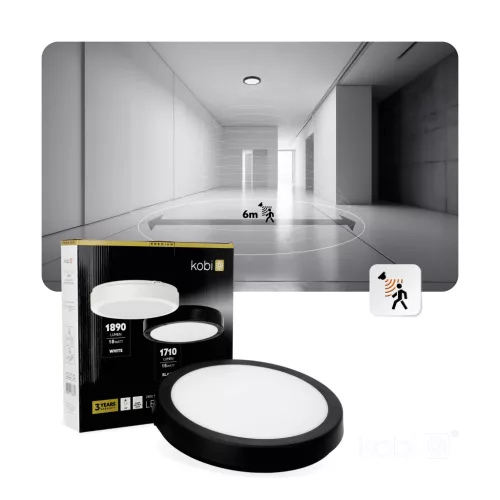 LED fürdőszobai mennyezeti lámpa, felületre szerelhető, 18W, 1710lm, 4000K, 120°, fekete, IP65, Nairos Kobi