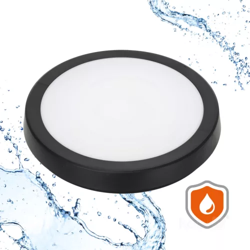 LED fürdőszobai mennyezeti lámpa, felületre szerelhető, 18W, 1710lm, 4000K, 120°, fekete, IP65, Nairos Kobi