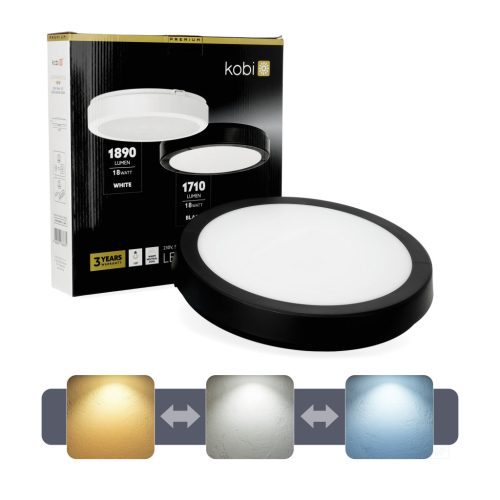 LED fürdőszobai mennyezeti lámpa, felületre szerelhető, 18W, 1710lm, 4000K, 120°, fekete, IP65, Nairos Kobi