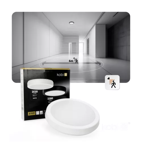 LED fürdőszobai mennyezeti lámpa, felületre szerelhető, 24W, 2520lm, 4000K, 120°, fehér, IP65, Nairos Kobi