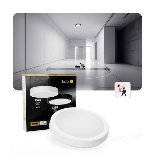 LED fürdőszobai mennyezeti lámpa, felületre szerelhető, 24W, 2520lm, 4000K, 120°, fehér, IP65, Nairos Kobi