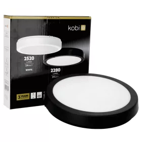   LED fürdőszobai mennyezeti lámpa, felületre szerelhető, 24W, 2280lm, 4000K, 120°, fekete, IP65, Nairos Kobi