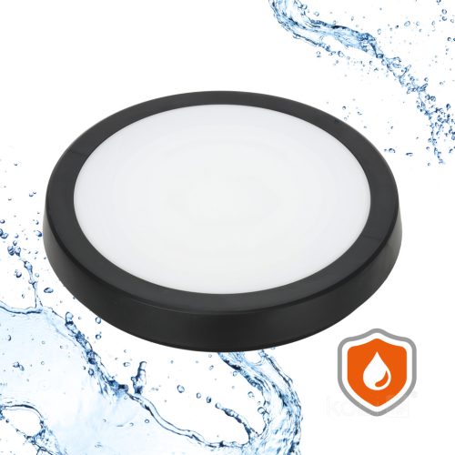 LED fürdőszobai mennyezeti lámpa, felületre szerelhető, 24W, 2280lm, 4000K, 120°, fekete, IP65, Nairos Kobi