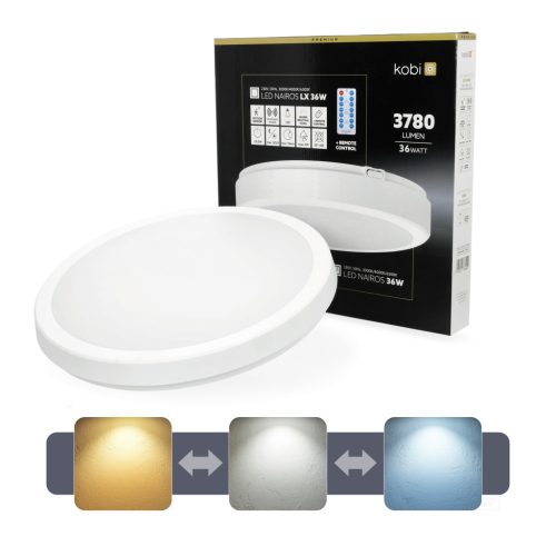 LED fürdőszobai mennyezeti lámpa, felületre szerelhető, 36W, 3780lm, 4000K, 120°, fehér, IP65, Nairos Kobi