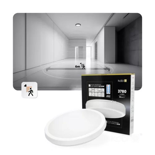 LED fürdőszobai mennyezeti lámpa, felületre szerelhető, 36W, 3780lm, 4000K, 120°, fehér, IP65, Nairos Kobi