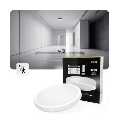 LED fürdőszobai mennyezeti lámpa, felületre szerelhető, 36W, 3780lm, 4000K, 120°, fehér, IP65, Nairos Kobi