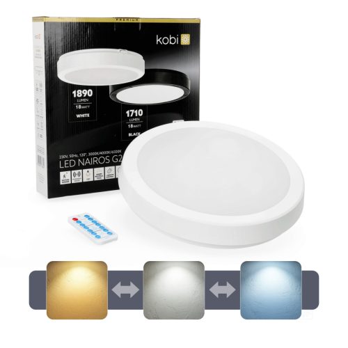 LED fürdőszobai mennyezeti lámpa, 18W, 1890lm, 4000K, 120°, mozgás- és alkonyérzékelővel, fehér, IP65, Nairos Kobi