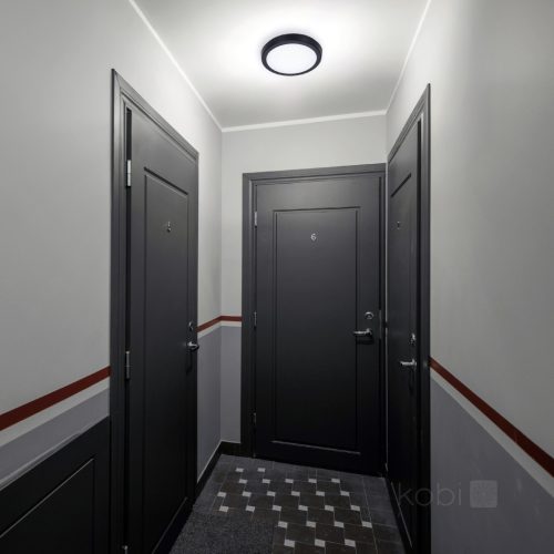 LED fürdőszobai mennyezeti lámpa, 18W, 1710lm, 4000K, 120°, mozgás- és alkonyérzékelővel, fekete, IP65, Nairos Kobi