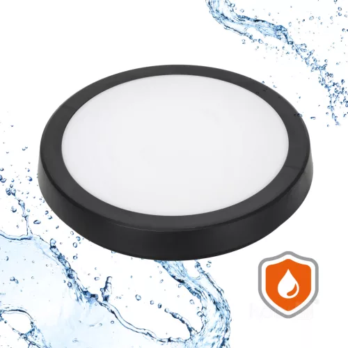 LED fürdőszobai mennyezeti lámpa, 18W, 1710lm, 4000K, 120°, mozgás- és alkonyérzékelővel, fekete, IP65, Nairos Kobi