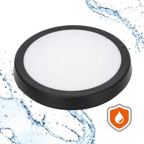 LED fürdőszobai mennyezeti lámpa, felületre szerelhető, 24W, 2280lm, 4000K, 120°, mozgás- és alkonyérzékelővel, fekete, IP65, Nairos Kobi