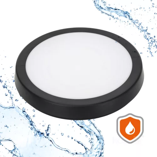 LED fürdőszobai mennyezeti lámpa, felületre szerelhető, 24W, 2280lm, 4000K, 120°, mozgás- és alkonyérzékelővel, fekete, IP65, Nairos Kobi