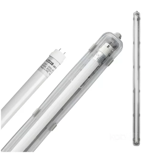 Lámpa szett: Hermetikus ipari lámpatest 1x120cm + LED fénycső T8 18W 4000K semleges IP65 Kobi