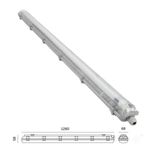 Lámpa szett: Hermetikus ipari lámpatest 1x120cm + LED fénycső T8 18W 4000K semleges IP65 Kobi