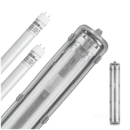 Lámpakészlet: Hermetikus ipari lámpatest 2x60cm + LED fénycső T8 9W 4000K semleges IP65 Kobi