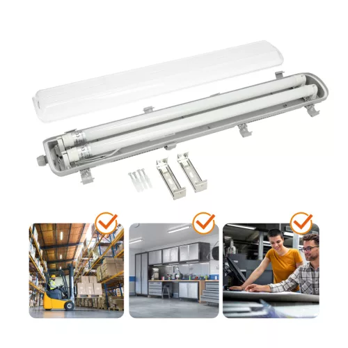 Lámpakészlet: Hermetikus ipari lámpatest 2x60cm + LED fénycső T8 9W 4000K semleges IP65 Kobi