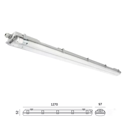 Lámpakészlet: Hermetikus ipari lámpatest G2 + 2x LED fénycső T8 18W 120cm 4000K Semleges IP65 Kobi