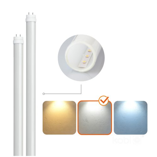 Lámpakészlet: Hermetikus ipari lámpatest G2 + 2x LED fénycső T8 18W 120cm 4000K Semleges IP65 Kobi