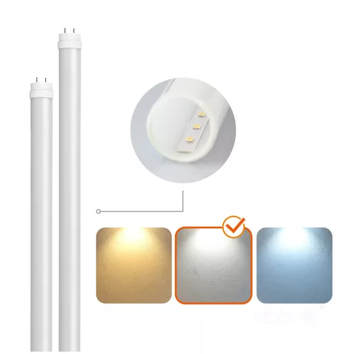 Lámpakészlet: Hermetikus ipari lámpatest G2 + 2x LED fénycső T8 18W 120cm 4000K Semleges IP65 Kobi