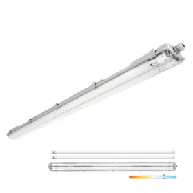   Lámpakészlet: Hermetikus ipari lámpatest G2 + 2x LED fénycső T8 18W 120cm 6500K Hideg IP65 Kobi