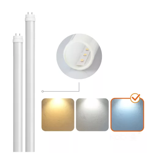 Lámpakészlet: Hermetikus ipari lámpatest G2 + 2x LED fénycső T8 18W 120cm 6500K Hideg IP65 Kobi