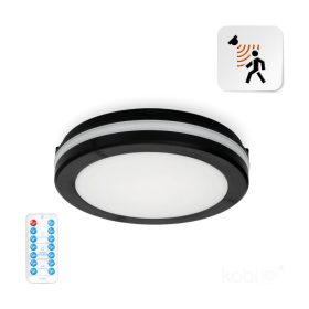   LED fürdőszobai mennyezeti lámpa, 12W, 1140lm CCT, 120°, mozgás- és alkonyérzékelővel, fekete, IP65, IK08, Nairos Kobi
