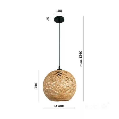 Dekoratív Függőlámpa Bambusz E27 Boho Bitavia Kobi