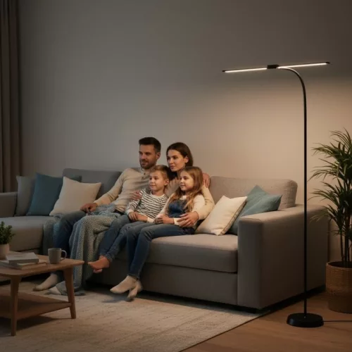 LED állólámpa 14W 800lm 3000-6500K CCT fényerő-szabályozható dupla karos állítható fekete TEILO Kobi
